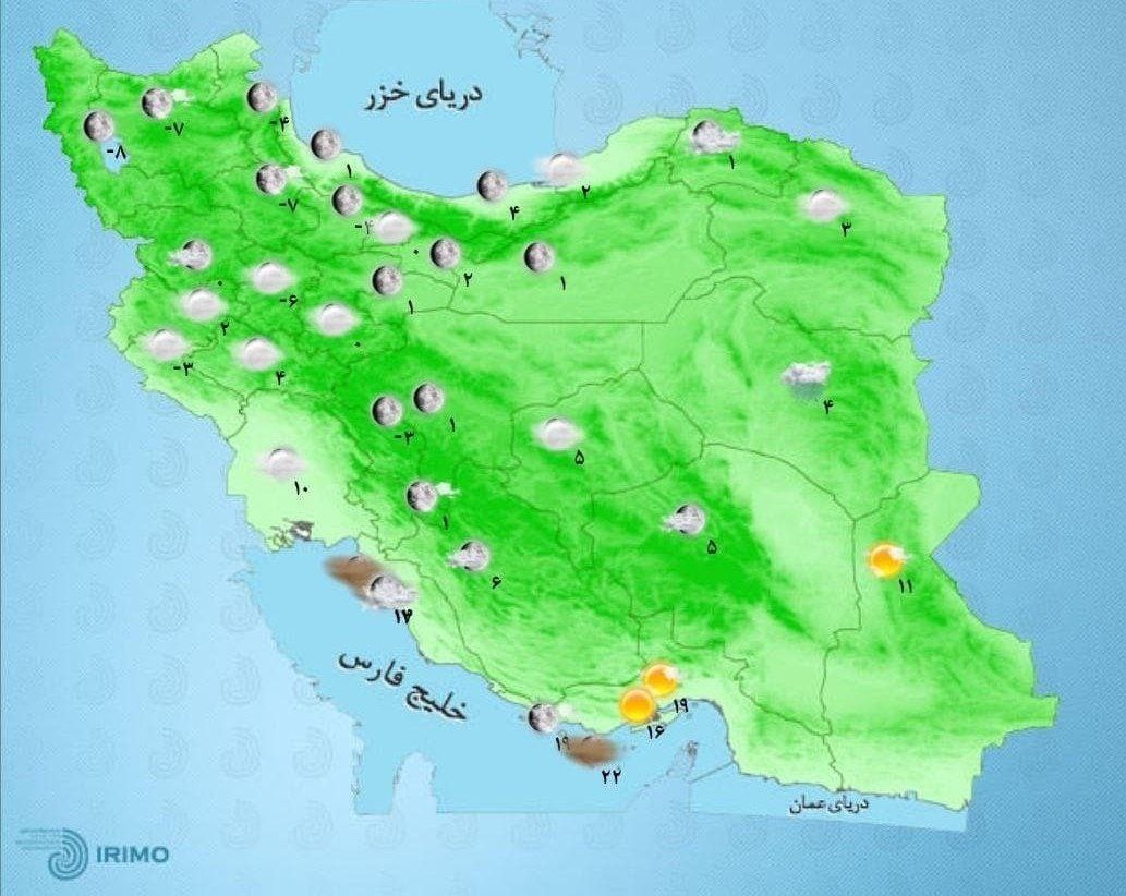 وضعیت آب و هوا، امروز ۱۴ دی ۱۴۰۰ / بارش باران و وزش باد در ۵ استان