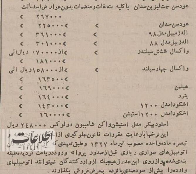 قیمت انواع خودرو در تهران ۷۰ سال پیش چقدر بود؟
