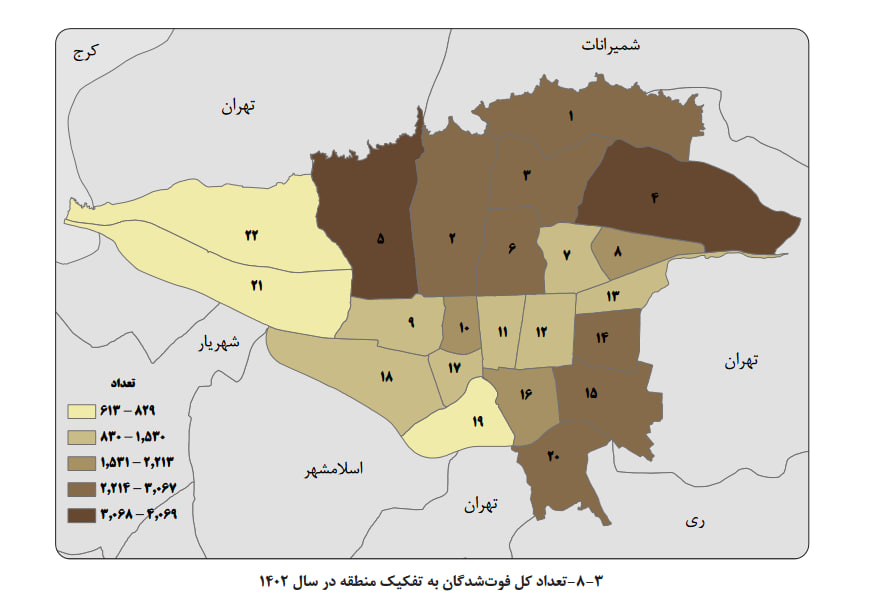 ساکنان این منطقه تهران بیشترین فوتی را داشتند