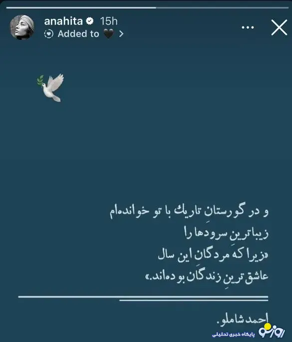 استوری آناهیتا درگاهی برای چهلم جانباختگان دی‌ماه