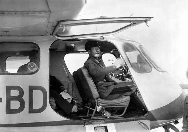 The king of Iran Mohammad Reza shah Pahlavi tests a prototype plane at Villacoublay airport